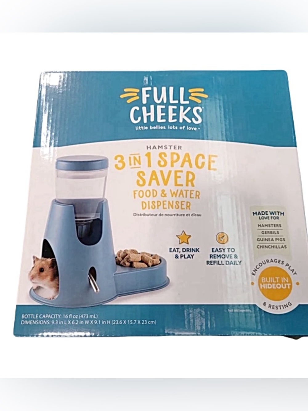 3-in-1 Space Saver Hamster Food & Water Dispenser - Blue